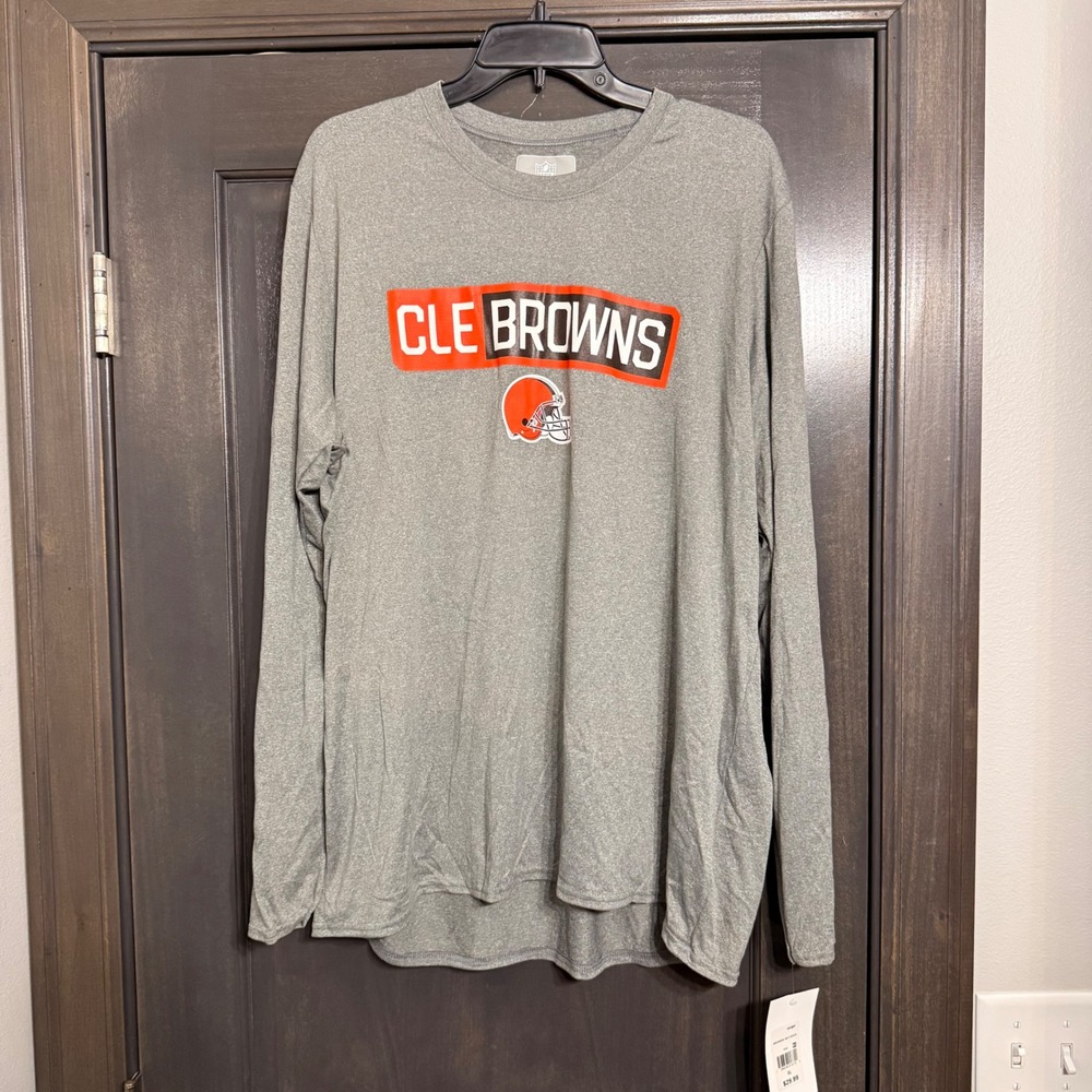 NFL Team Apparel Cleveland Browns Mens XL Long Sleeve Heather Gray Shirt NWT